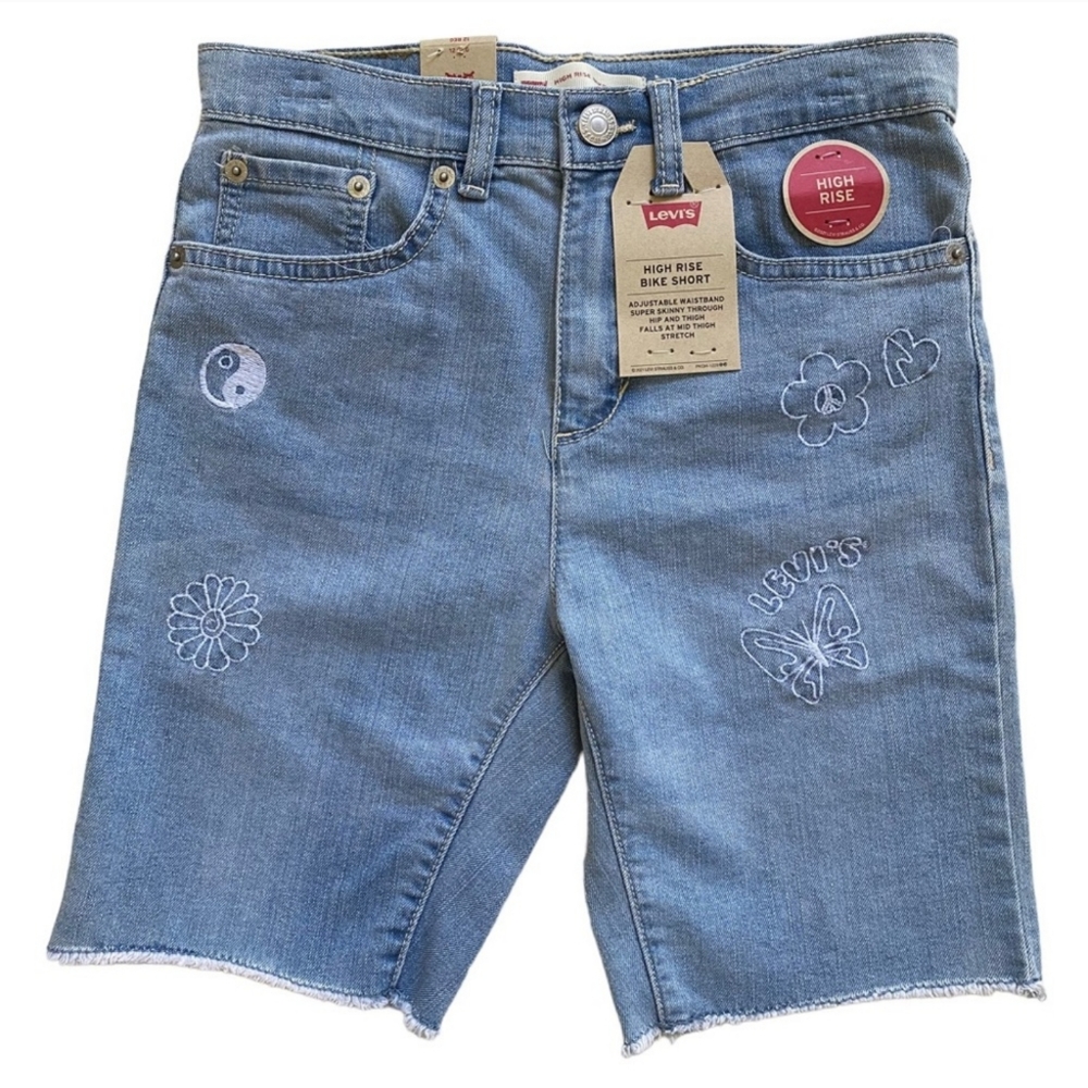 Levi's® Big Girls Size 10 High Rise Embroidered Denim Bike Shorts